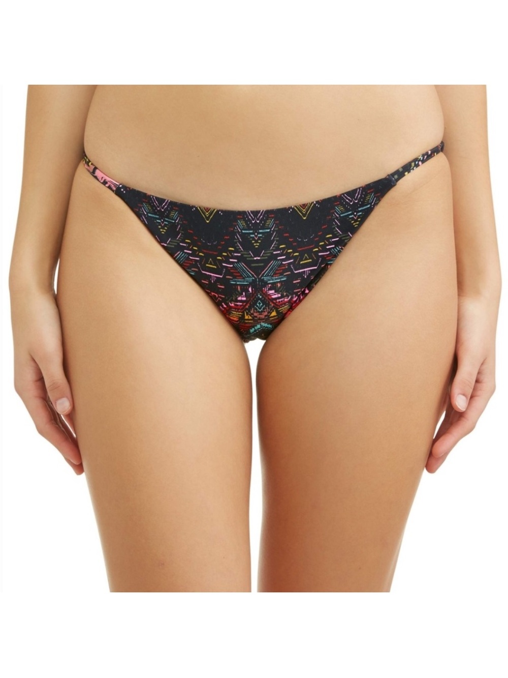 Black Bikini Bottom with Multicolor Geometric Print futuristic XLarge NEW